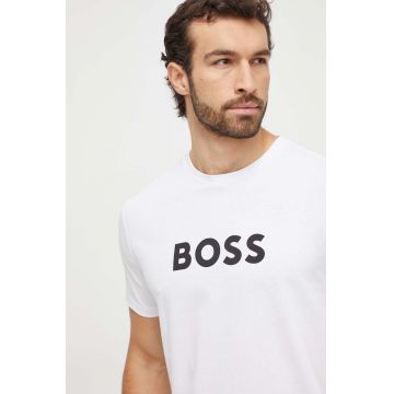 BOSS tricou din bumbac barbati, culoarea alb, cu imprimeu