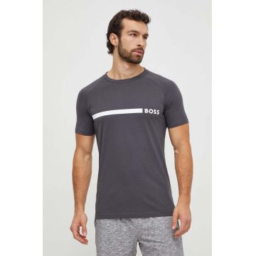 BOSS tricou din bumbac barbati, culoarea gri, cu imprimeu