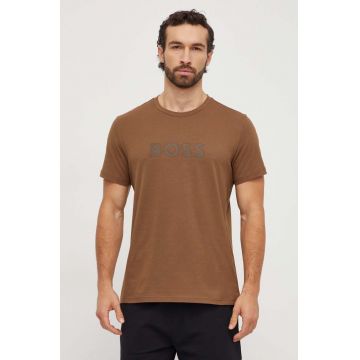 BOSS tricou din bumbac bărbați, culoarea maro, cu imprimeu, 50503276