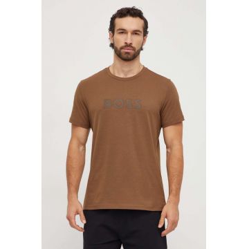 BOSS tricou din bumbac bărbați, culoarea maro, cu imprimeu 50503276