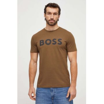 BOSS tricou din bumbac CASUAL bărbați, culoarea verde, cu imprimeu 50481923