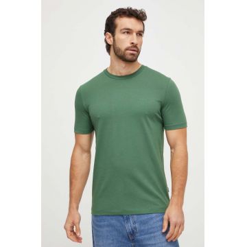 BOSS tricou din bumbac barbati, culoarea verde, neted