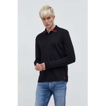 HUGO longsleeve din bumbac culoarea negru, neted