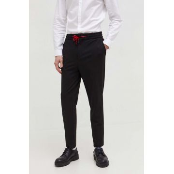 HUGO pantaloni barbati, culoarea negru, mulata