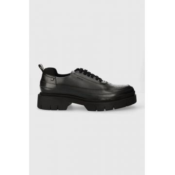 HUGO pantofi de piele Denzel barbati, culoarea gri, 50512707