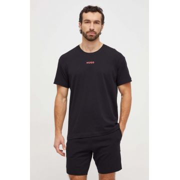 HUGO pijama barbati, culoarea negru, cu imprimeu