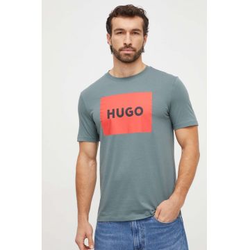 HUGO tricou din bumbac culoarea verde, cu imprimeu