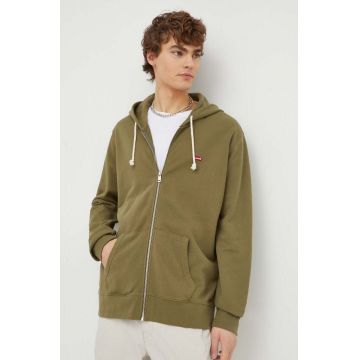 Levi's hanorac de bumbac barbati, culoarea verde, cu glugă, neted