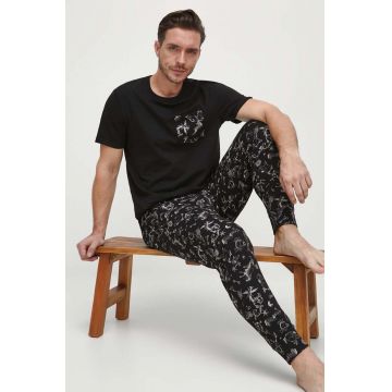 Medicine pijamale de bumbac barbati, culoarea negru, modelator