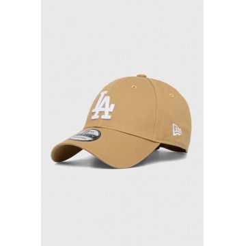 New Era șapcă de baseball din bumbac culoarea bej, cu imprimeu, LOS ANGELES DODGERS