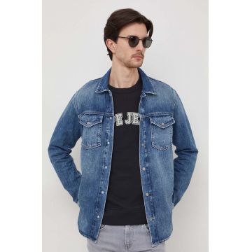 Pepe Jeans camasa jeans Dave Liberty barbati, culoarea albastru marin, cu guler clasic, regular