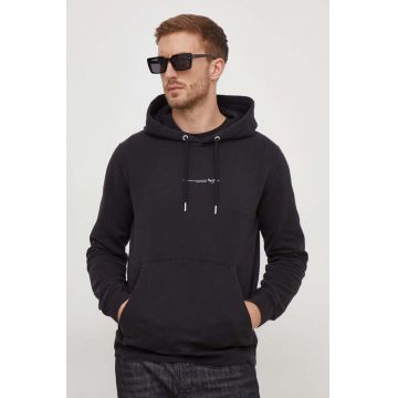 Pepe Jeans hanorac de bumbac Dave Hoodie barbati, culoarea negru, cu glugă, cu imprimeu