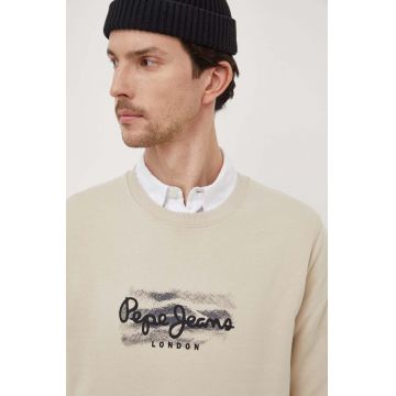 Pepe Jeans hanorac de bumbac Robinson barbati, culoarea bej, cu imprimeu