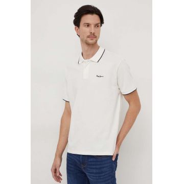 Pepe Jeans polo de bumbac Hans culoarea bej, neted