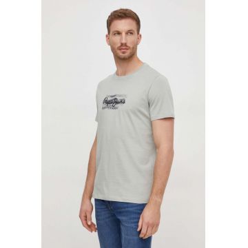 Pepe Jeans tricou din bumbac Castle barbati, culoarea verde, cu imprimeu