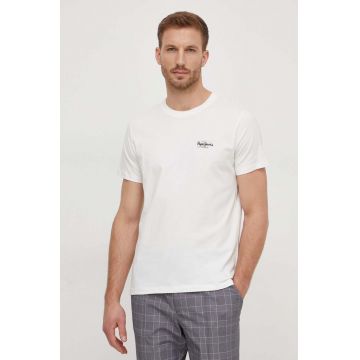 Pepe Jeans tricou din bumbac CHASE barbati, culoarea bej, cu imprimeu