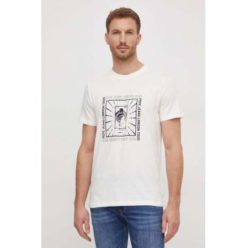 Pepe Jeans tricou din bumbac Chuck barbati, culoarea bej, cu imprimeu