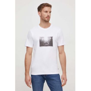 Pepe Jeans tricou din bumbac Clark barbati, culoarea alb, cu imprimeu