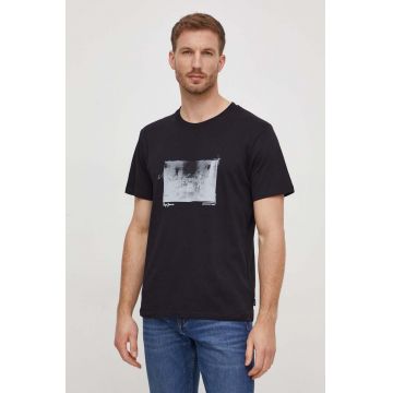 Pepe Jeans tricou din bumbac Clark barbati, culoarea negru, cu imprimeu