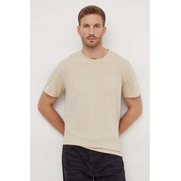 Pepe Jeans tricou din bumbac Connor barbati, culoarea bej, neted