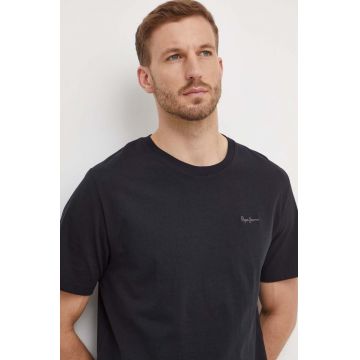 Pepe Jeans tricou din bumbac Connor barbati, culoarea negru, neted