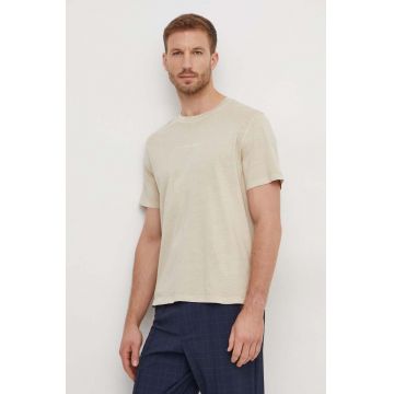 Pepe Jeans tricou din bumbac Dave Tee barbati, culoarea bej, cu imprimeu