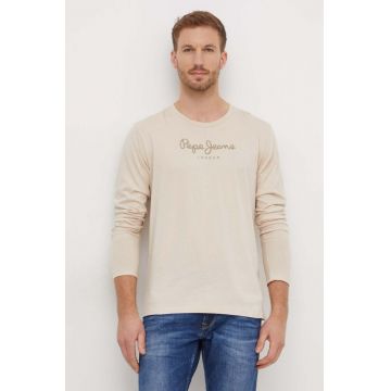 Pepe Jeans tricou din bumbac Eggo barbati, culoarea bej, cu imprimeu