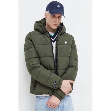 Superdry geaca barbati, culoarea verde, de iarna