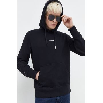 Superdry hanorac de bumbac barbati, culoarea negru, cu glugă, cu imprimeu