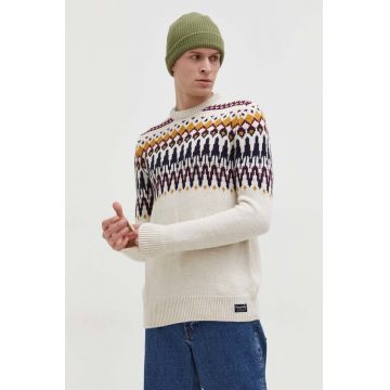Superdry pulover din amestec de lana barbati, culoarea bej