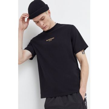 Superdry tricou din bumbac barbati, culoarea negru, cu imprimeu