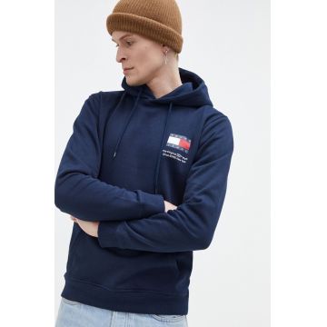 Tommy Jeans bluză bărbați, culoarea bleumarin, cu glugă, imprimeu DM0DM18418