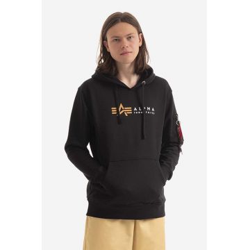 Alpha Industries bluză Alpha Label Hoody bărbați, culoarea negru, cu glugă, cu imprimeu 118331.03-black