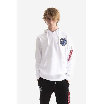 Alpha Industries bluză barbati, culoarea alb, cu glugă, cu imprimeu 106338.09-white