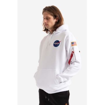 Alpha Industries bluză barbati, culoarea alb, cu glugă, cu imprimeu 178317.09-white