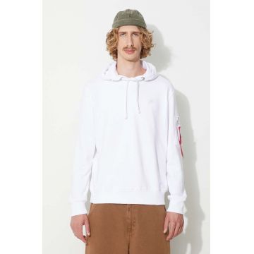 Alpha Industries bluza barbati, culoarea alb, cu glugă, neted