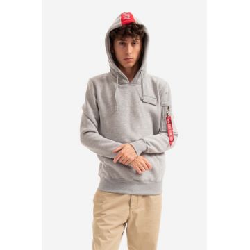 Alpha Industries bluză barbati, culoarea gri, cu glugă, cu imprimeu 178314.17-grey