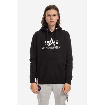 Alpha Industries bluză barbati, culoarea negru, cu glugă, cu imprimeu 116335.03-black