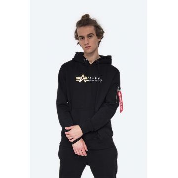 Alpha Industries bluză barbati, culoarea negru, cu glugă, cu imprimeu 118331FP.03-black
