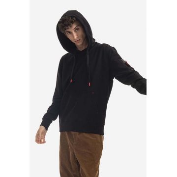 Alpha Industries bluză barbati, culoarea negru, cu glugă, cu imprimeu 126314.03-black
