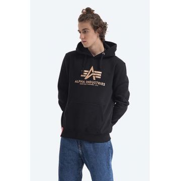 Alpha Industries bluză barbati, culoarea negru, cu glugă, cu imprimeu 178312FP.365-black