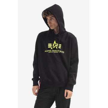 Alpha Industries bluză barbati, culoarea negru, cu glugă, cu imprimeu 178312NP.478-black