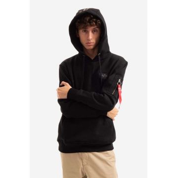 Alpha Industries bluză barbati, culoarea negru, cu glugă, cu imprimeu 178318CP.380-black