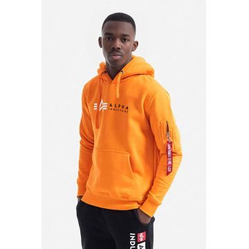 Alpha Industries bluză barbati, culoarea portocaliu, cu glugă, cu imprimeu 118331.429-orange