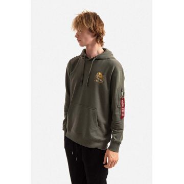 Alpha Industries bluză barbati, culoarea verde, cu glugă, cu imprimeu 106333.142-green