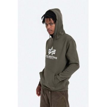 Alpha Industries bluză Basic Hoodie barbati, culoarea verde, cu glugă, cu imprimeu 178312.257-green