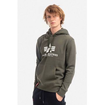 Alpha Industries bluză Basic Hoody bărbați, culoarea verde, cu glugă, cu imprimeu 178312.142-green