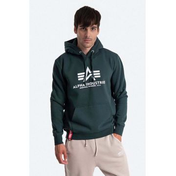 Alpha Industries bluză Basic Hoody bărbați, culoarea verde, cu glugă, cu imprimeu 178312.610-green