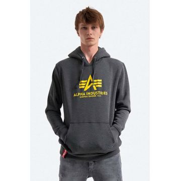Alpha Industries bluză Basic Hoody barbati, culoarea negru, cu glugă, cu imprimeu 178312.315-black