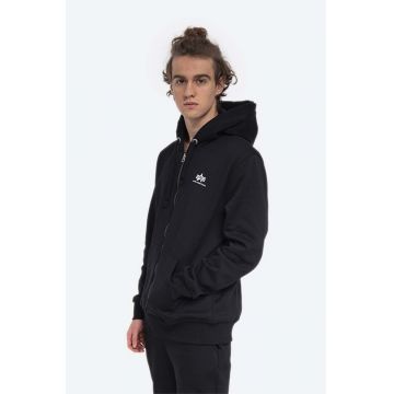 Alpha Industries bluză Basic Zip Hoody SL bărbați, culoarea negru, cu glugă, cu imprimeu 118342.03-black